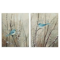 Stupell Industries Peaceful Perched Blue Birds Animal Nature Painting Canvas Wall Art Design by Julia Purinton, 2 Piece, 16" x 20"