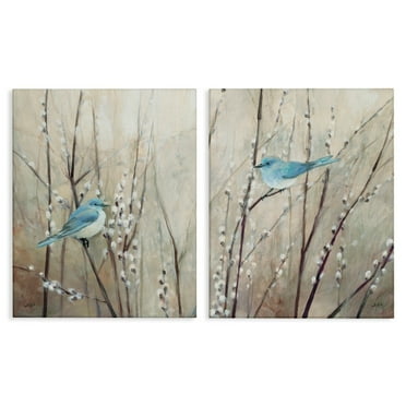 Stupell Industries Peaceful Perched Blue Birds Animal Nature Painting Canvas Wall Art Design by Julia Purinton, 2 Piece, 24" x 30"