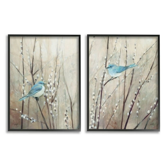 Stupell Industries Peaceful Perched Blue Birds Animal Nature Painting Framed Wall Art Design by Julia Purinton, 2 Piece, 11" x 14", Black Framed