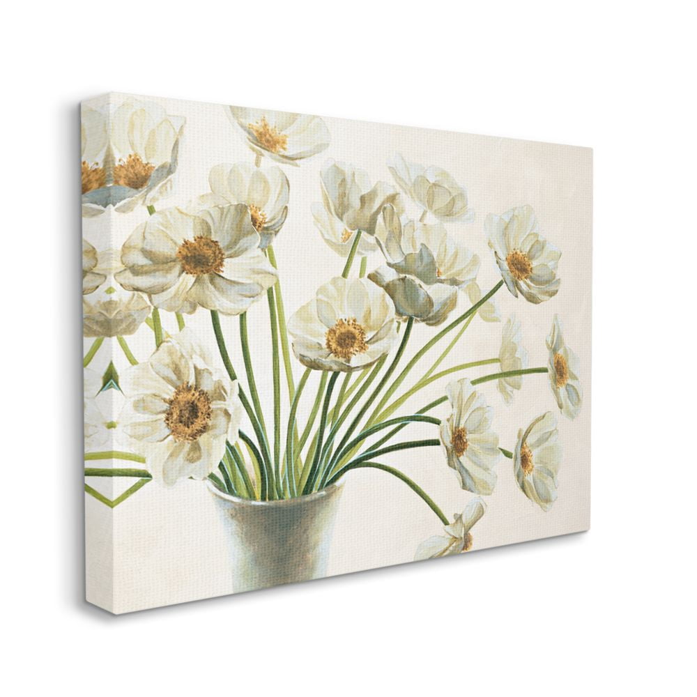 Stupell Industries Peaceful Poppies White Florals in Soft Ceramic Canvas Wall Art Design by Eva Barberini, 16" x 20"