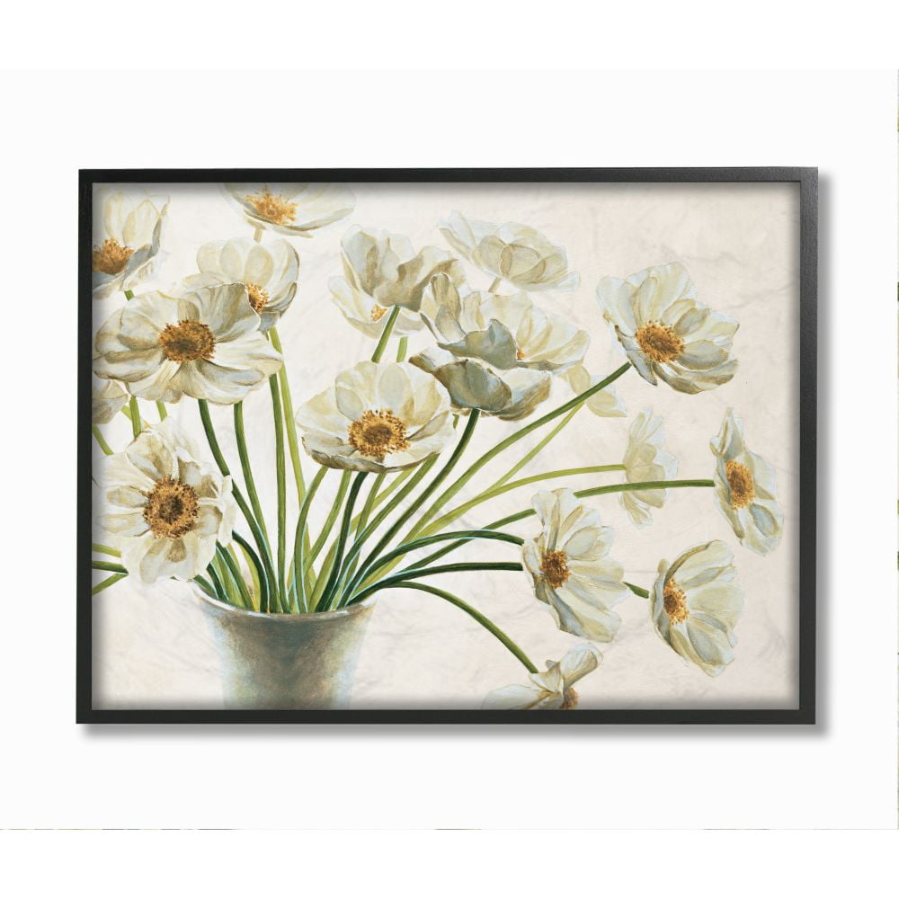 Stupell Industries Peaceful Poppies White Florals in Soft Ceramic Framed Wall Art Design by Eva Barberini, 16" x 20", Black Framed