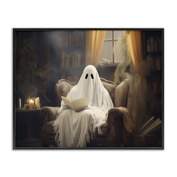 Peaceful Reading Ghost Black Framed Giclee Art, 14 x 11, Made In USA