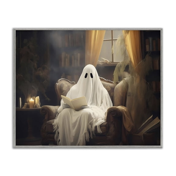 Peaceful Reading Ghost Gray Framed Giclee Art, 14 x 11, Made In USA