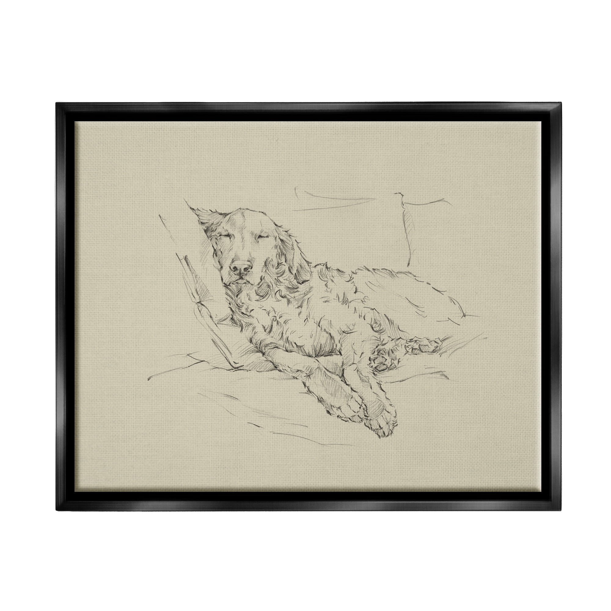 Stupell Industries Peaceful Resting Labrador Dog Pencil Sketch Drawing Drawing Print Jet Black Floating Framed Canvas Print Wall Art, Design by Ethan Harper