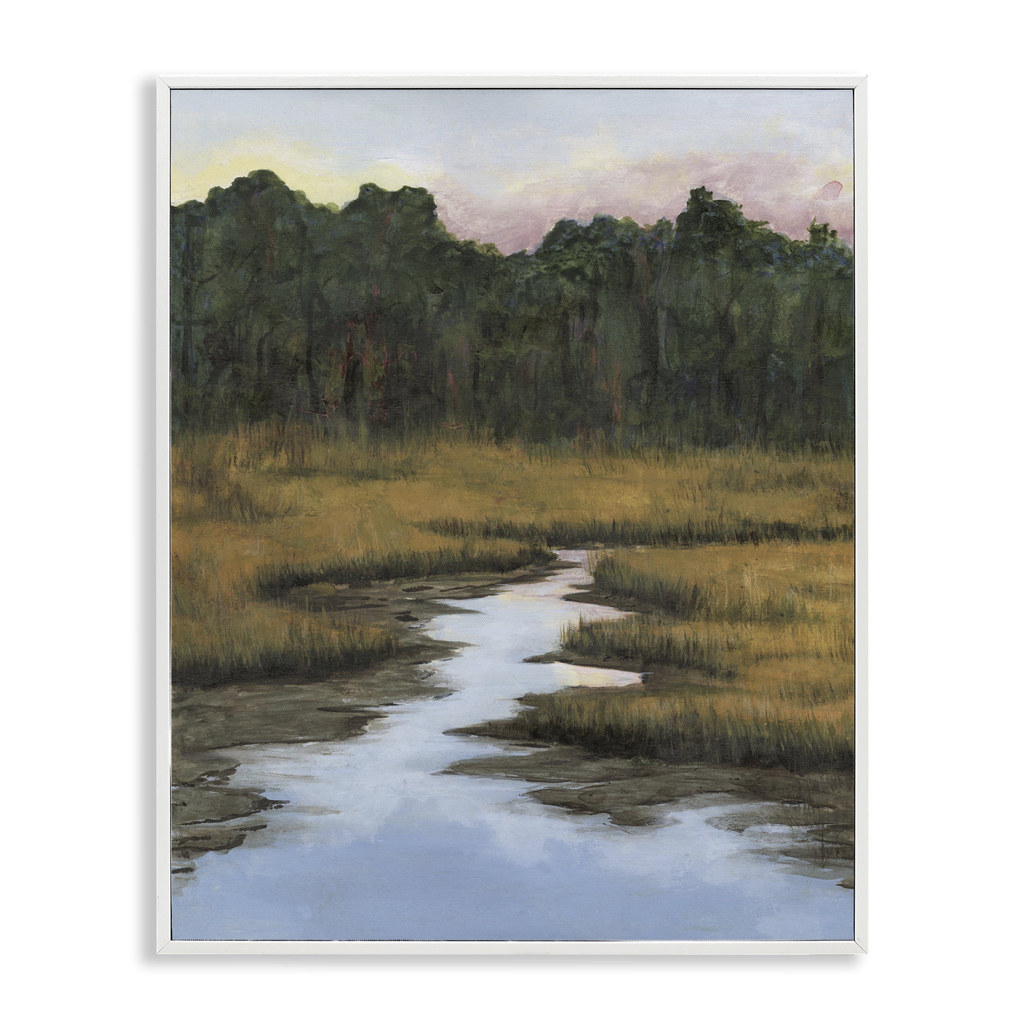 Stupell Industries Peaceful River Receding Landscape & Nature Painting White Framed Art Print Wall Art, 24 x 30