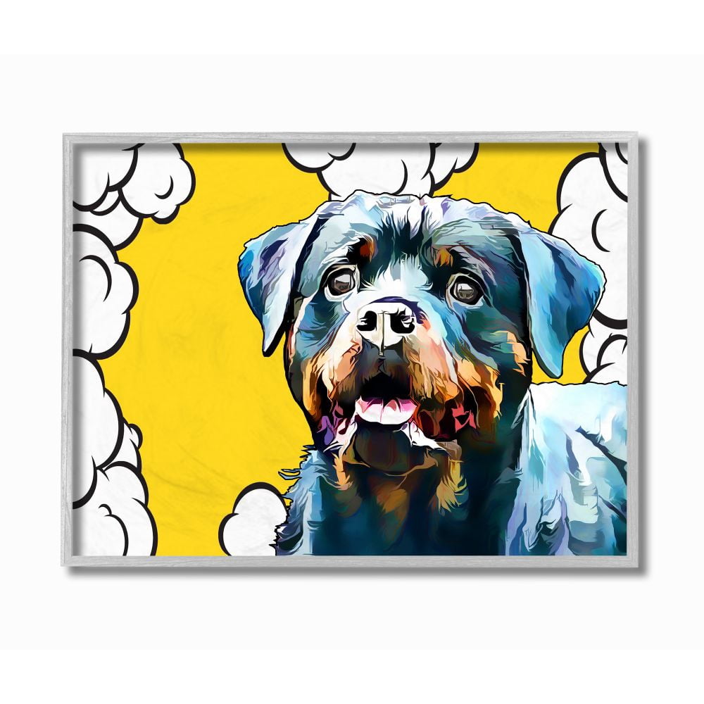 Stupell Industries Peaceful Rottweiler Dog over Pop Art Clouds Designed by Kim Curinga