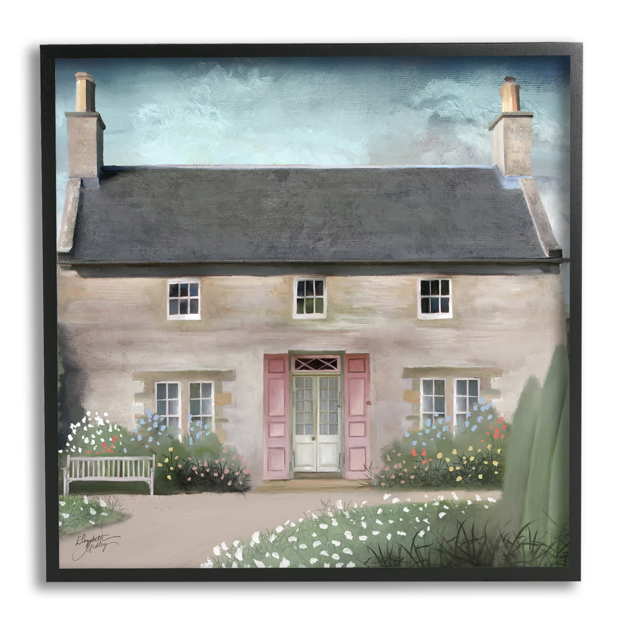 Stupell Industries Peaceful Rural Cottage House Blooming Flower Buds Graphic Art Black Framed Art Print Wall Art, Design by Elizabeth Medley
