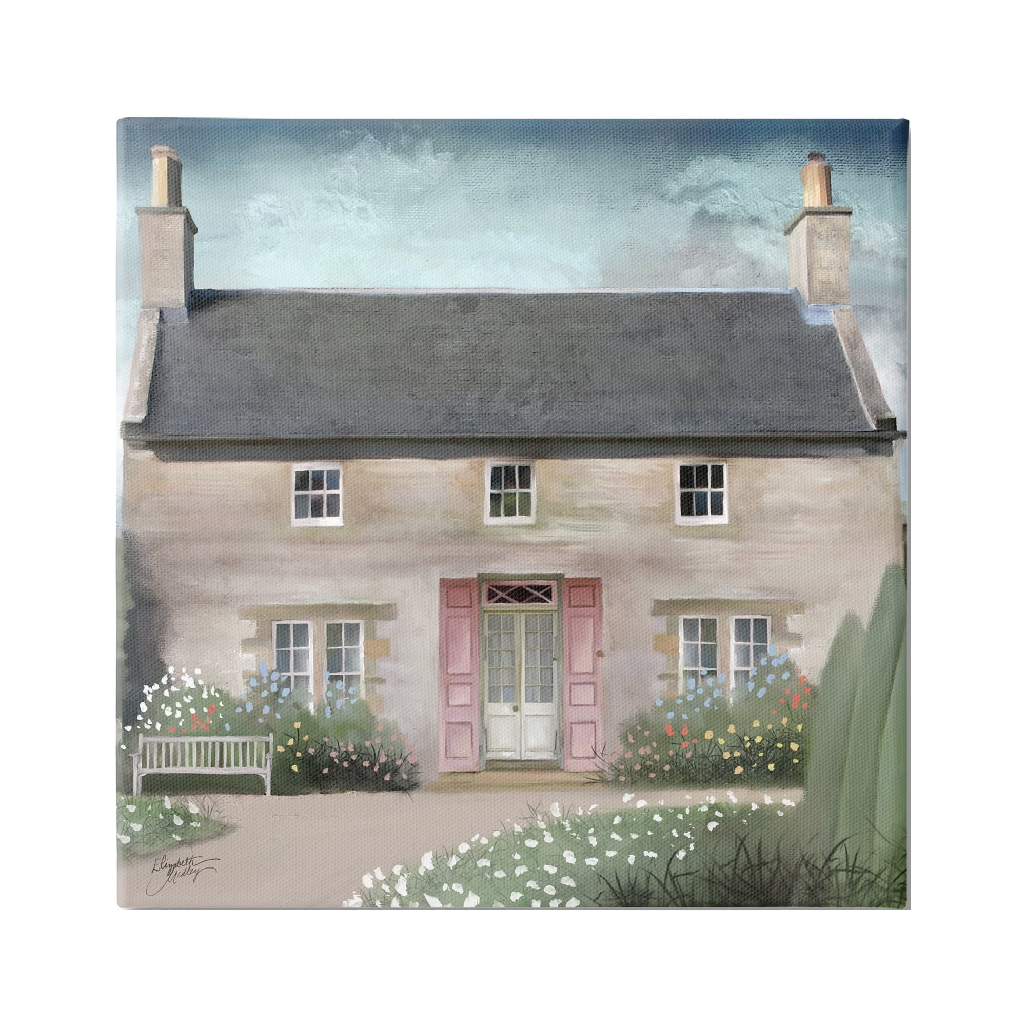 Stupell Industries Peaceful Rural Cottage House Blooming Flower Buds Graphic Art Gallery Wrapped Canvas Print Wall Art, Design by Elizabeth Medley