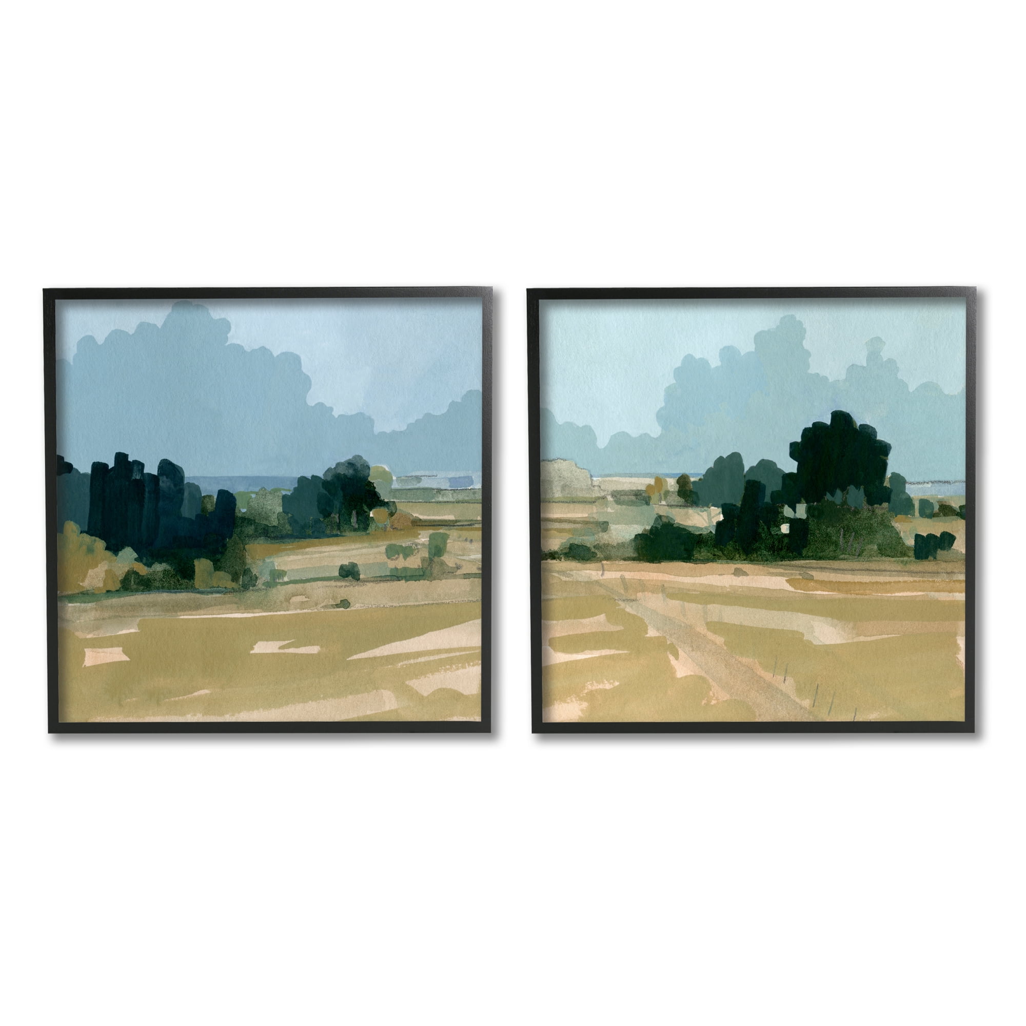 Stupell Industries Peaceful Rural Scene Layered Distant Farmland Painting Painting Black Framed Art Print Wall Art, Set of 2, Design by Emma Caroline