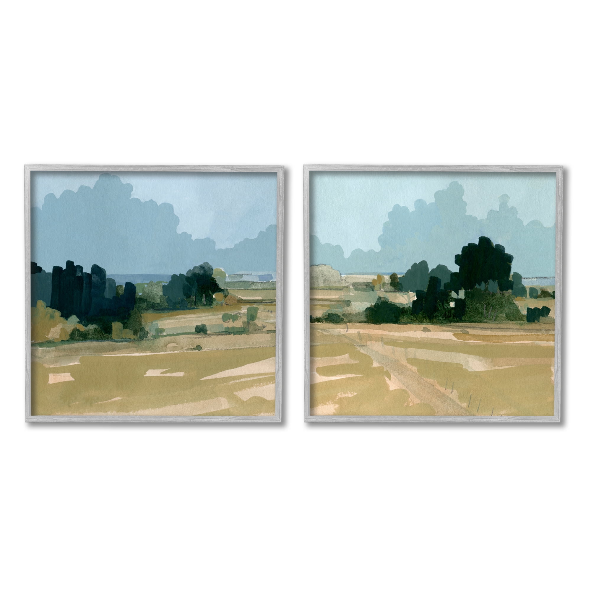 Stupell Industries Peaceful Rural Scene Layered Distant Farmland Painting Painting Gray Framed Art Print Wall Art, Set of 2, Design by Emma Caroline
