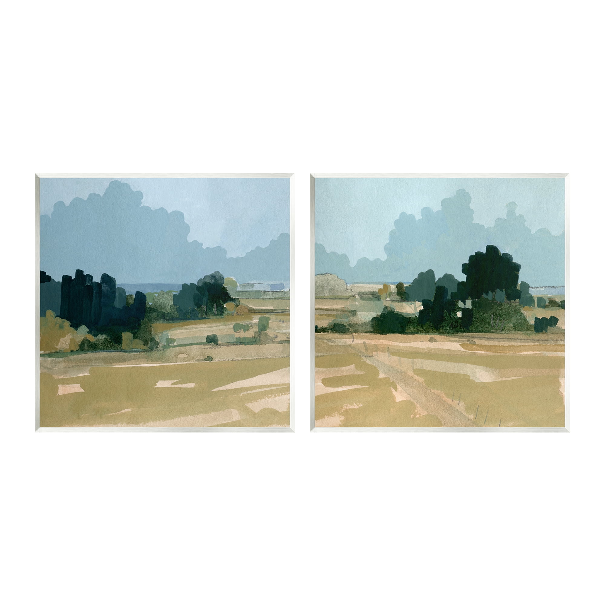 Peaceful Rural Scene Blue and Green MDF Wood Wall Art Set