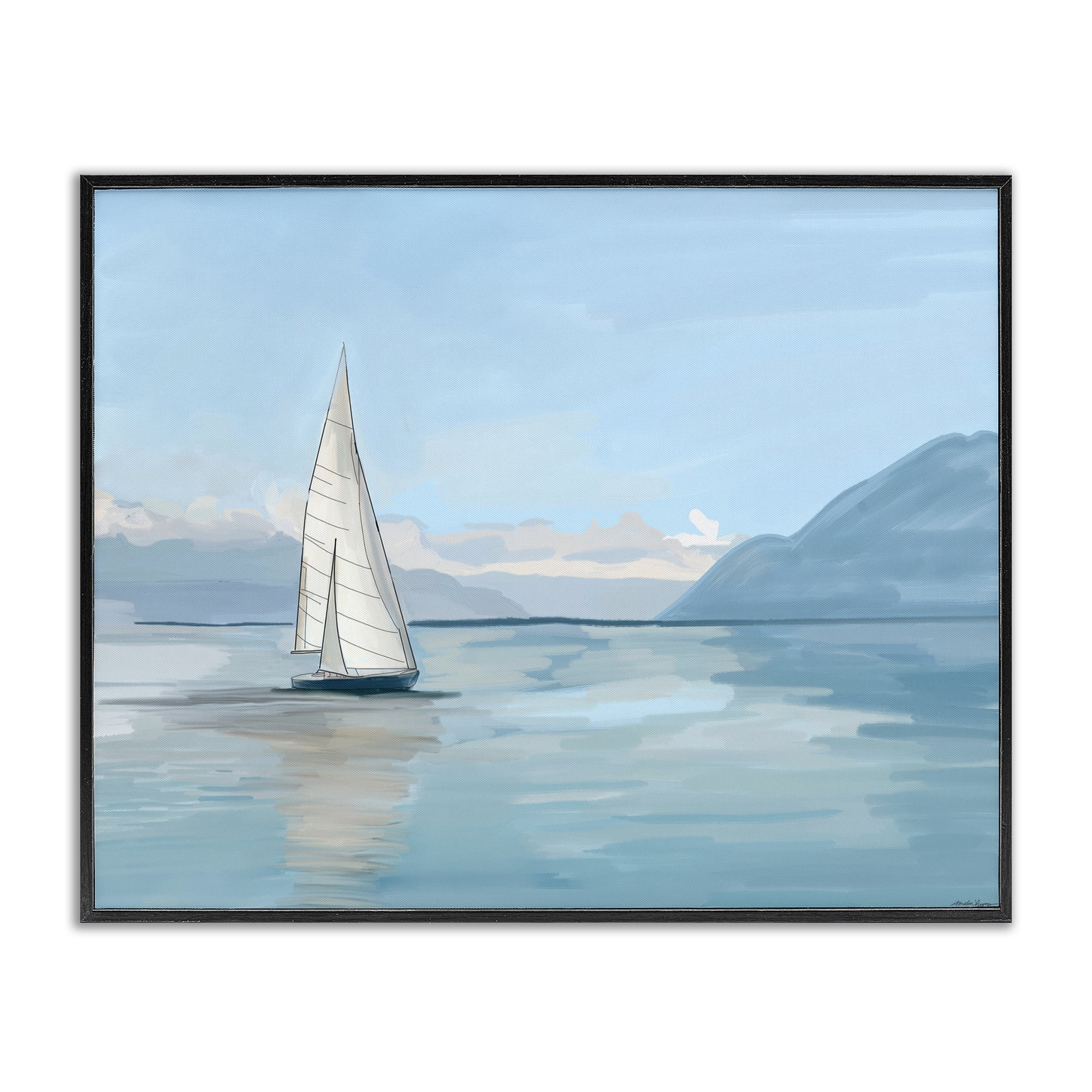 Stupell Industries Peaceful Sailboat on Water Nautical & Beach Painting Black Framed Art Print Wall Art, 30 x 24