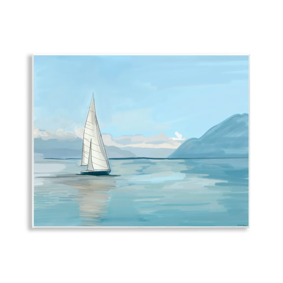 Stupell Industries Peaceful Sailboat on Water Nautical & Beach Painting Unframed Art Print Wall Art, 14 x 11