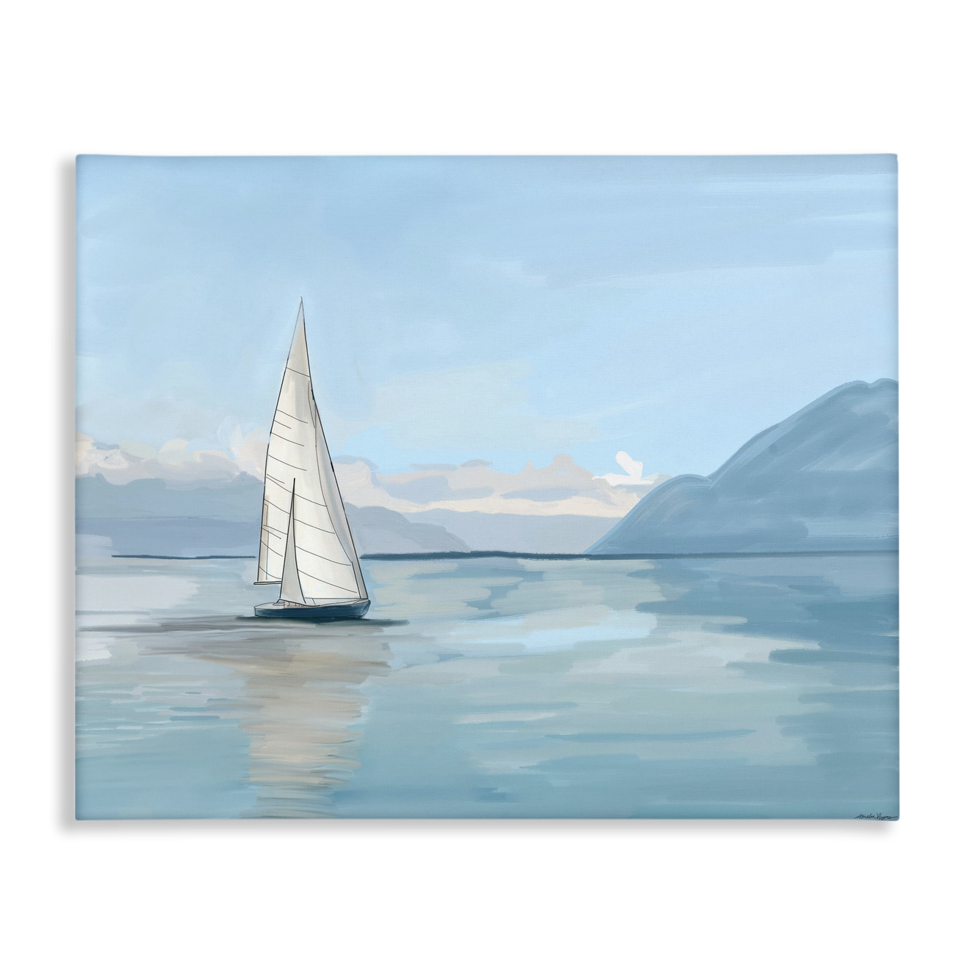 Stupell Industries Peaceful Sailboat on Water Nautical & Beach Painting Wrapped Canvas Art Print Wall Art, 48 x 36
