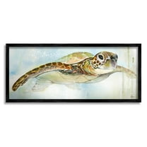 Stupell Industries Peaceful Sea Turtle Swimming Graphic Art Black Framed Art Print Wall Art, Design by Diannart