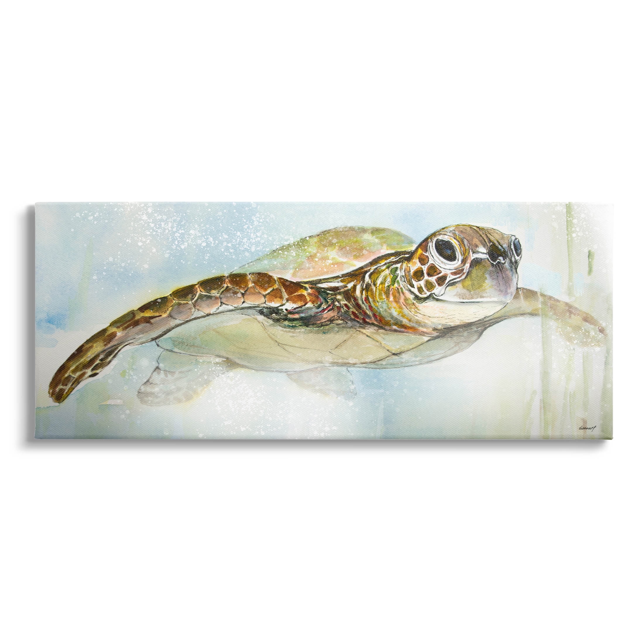 Peaceful Sea Turtle Swimming Unframed Canvas Art Print, 40 x 17 inches