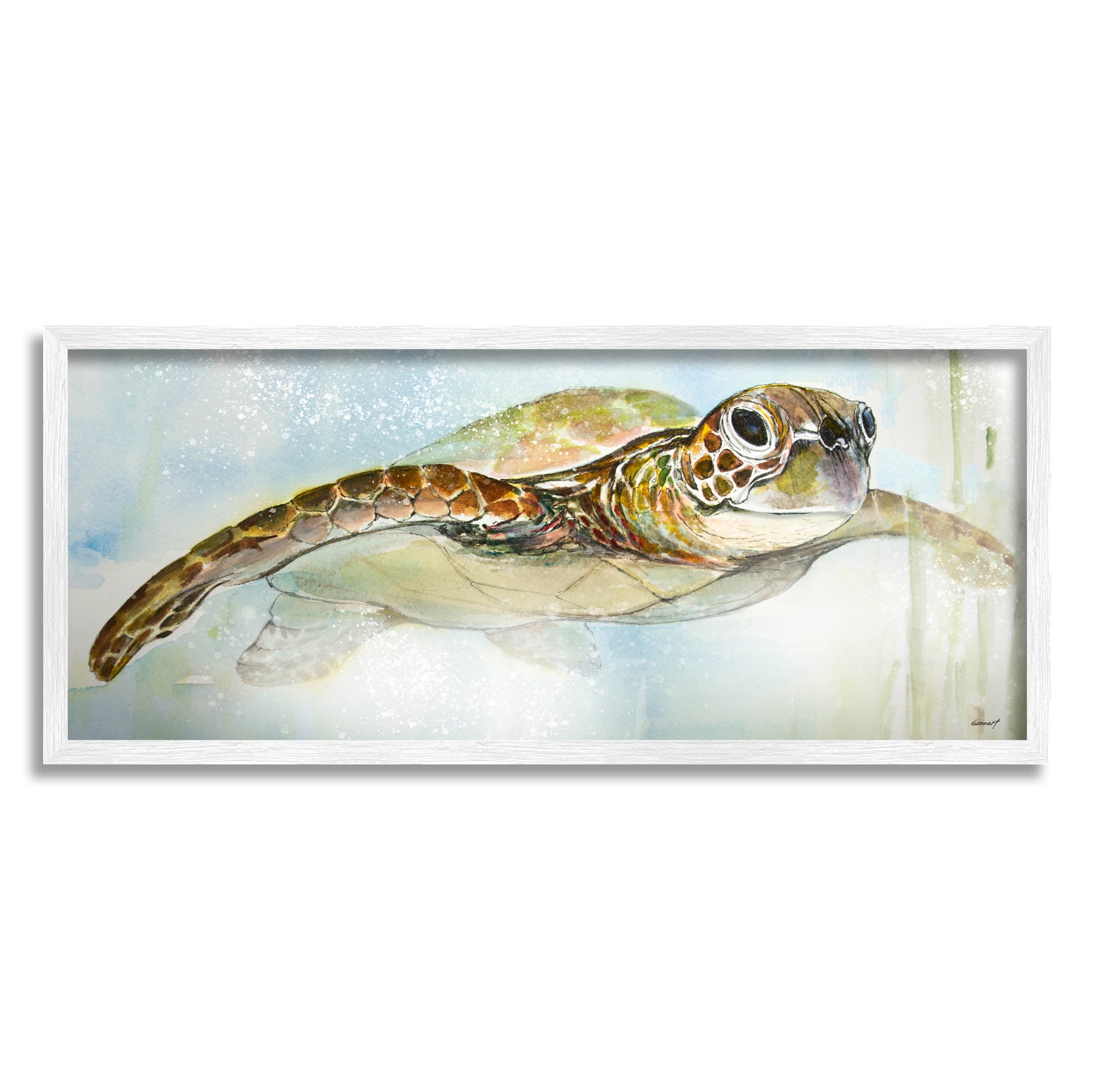 Peaceful Sea Turtle Swimming Canvas Print with White Frame, 24 x 10