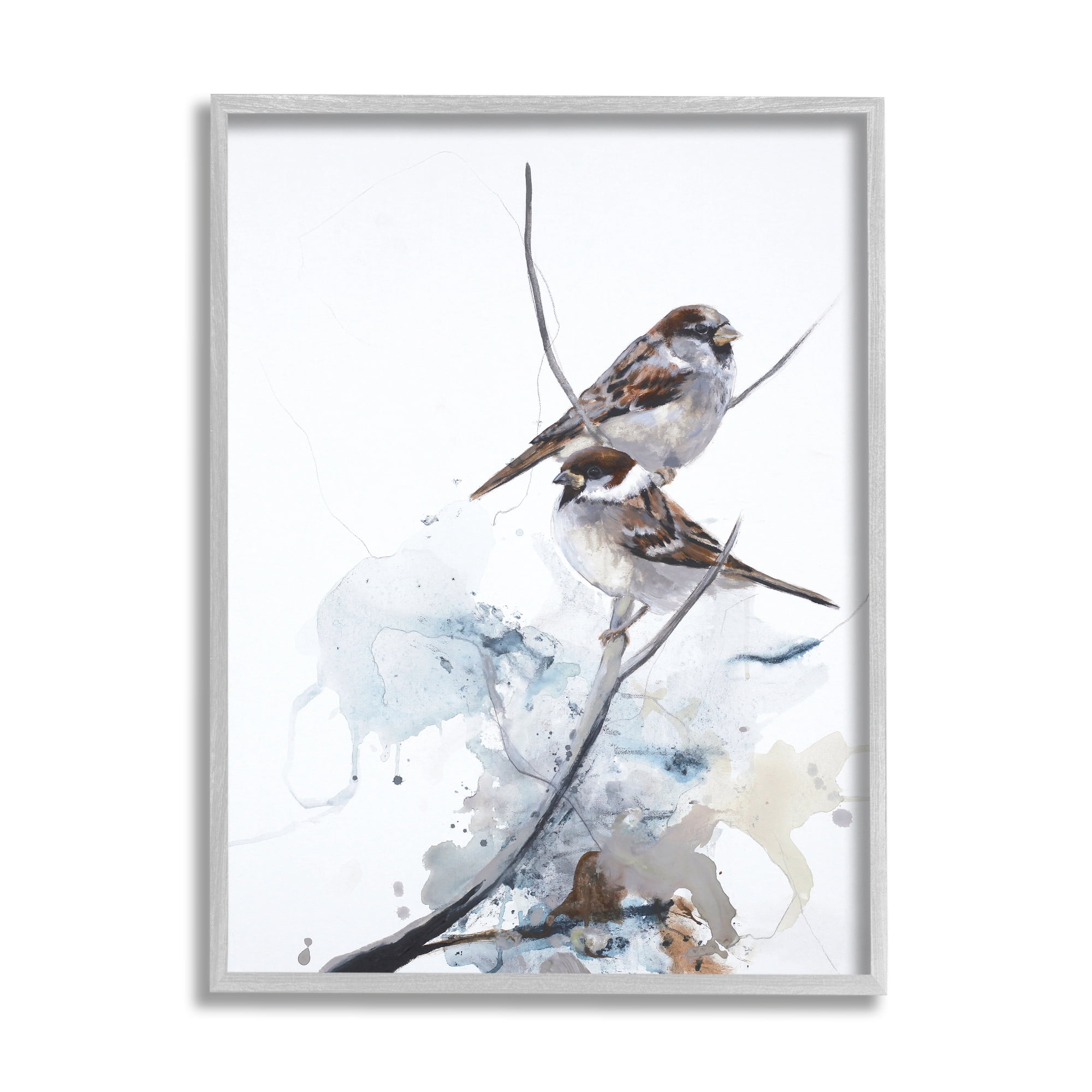 Stupell Industries Peaceful Sparrow Couple Abstract Branch Watercolor Painting, 11 x 14, Design by Design Fabrikken