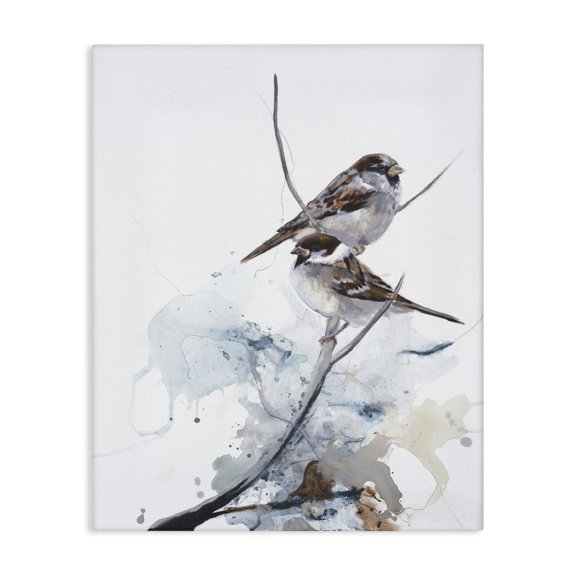 Stupell Industries Modern Peaceful Sparrow Couple Abstract Branch Watercolor Canvas Art, 16 x 20, by Design Fabrikken