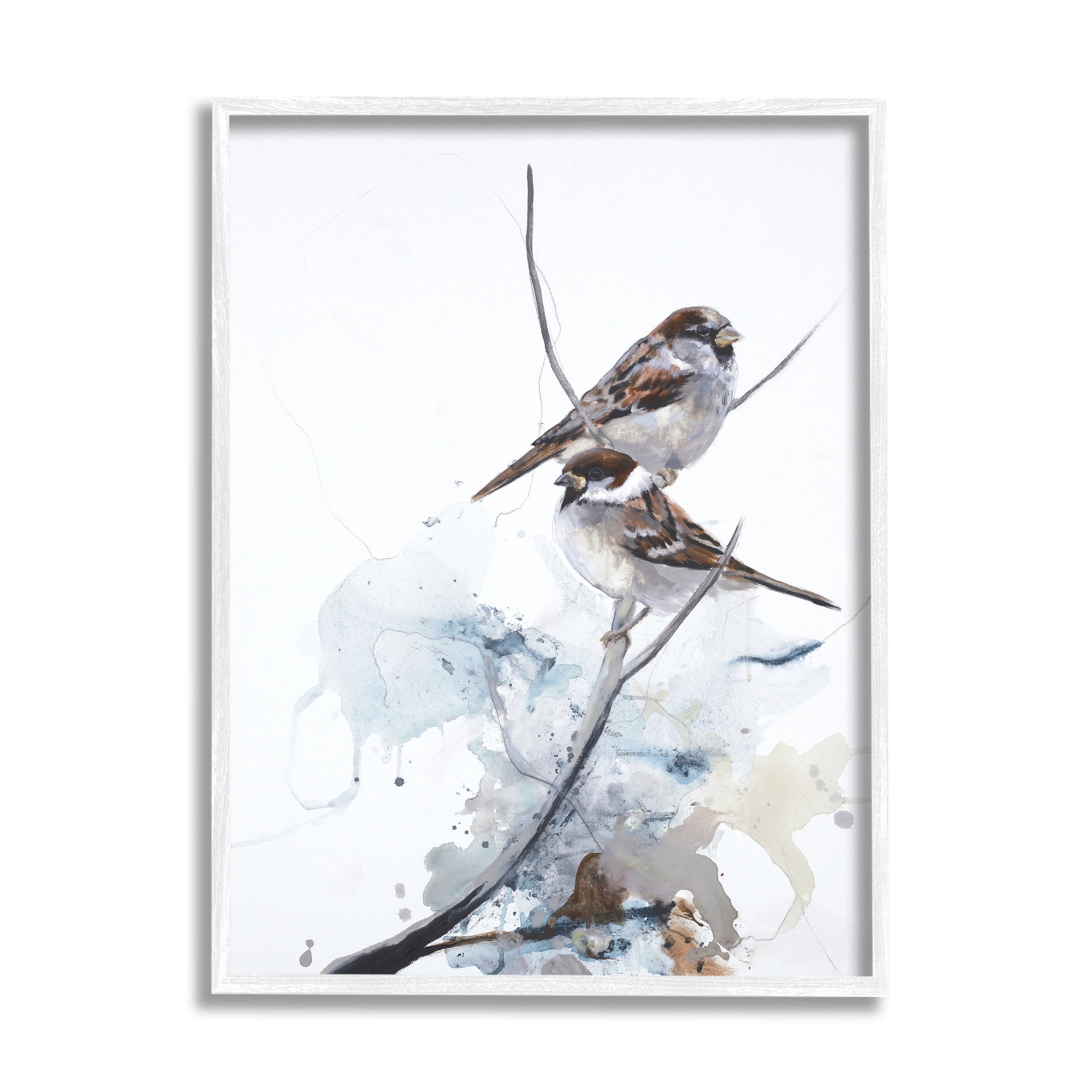 Stupell Industries Peaceful Sparrow Couple Abstract Branch Watercolor Painting, 16 x 20, Design by Design Fabrikken