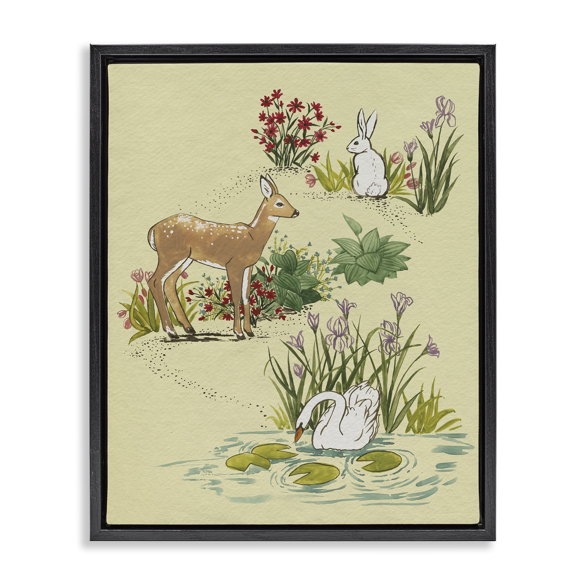 Stupell Industries Peaceful Spring Animals Black Framed Floater Canvas Wall Art, design by Grace Popp