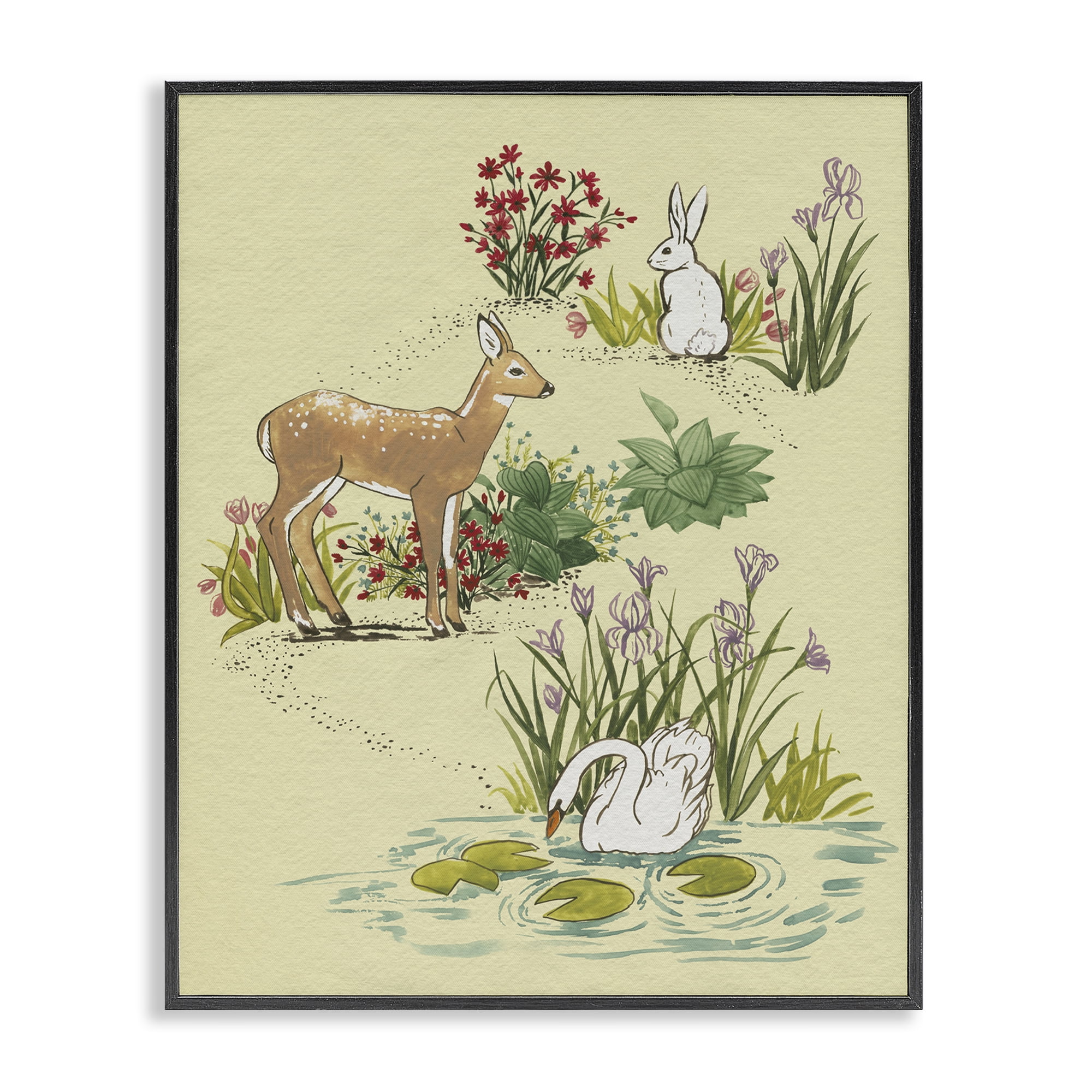 Stupell Industries Peaceful Spring Animals Black Framed Giclee Art, design by Grace Popp