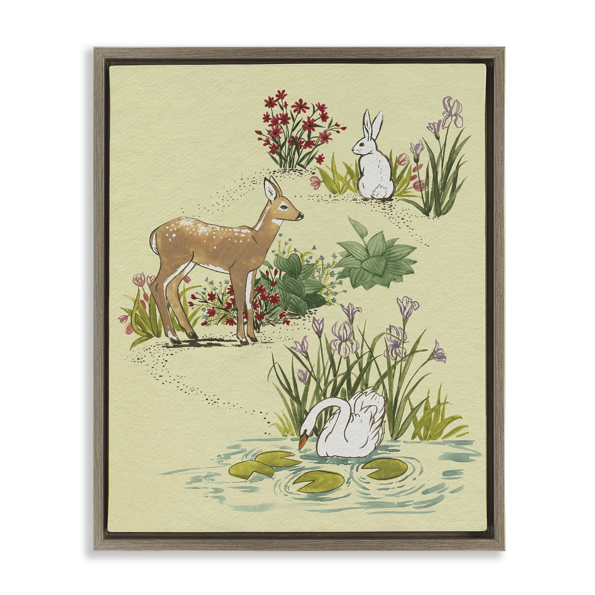 Stupell Industries Peaceful Spring Animals Brown Framed Floater Canvas Wall Art, design by Grace Popp