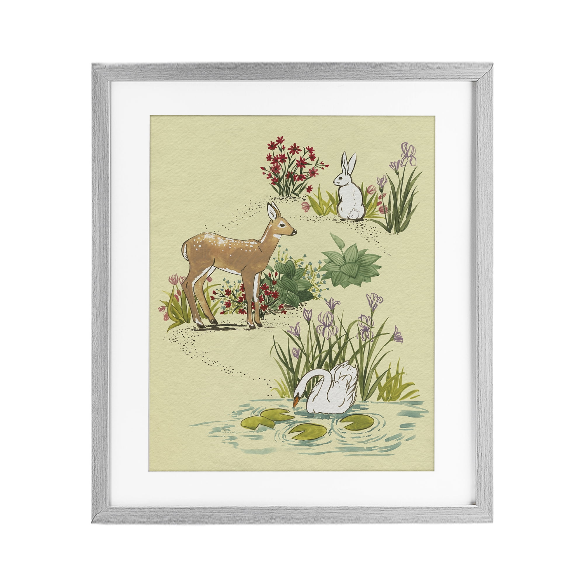 Stupell Industries Peaceful Spring Animals Gray Framed Print Under Glass, design by Grace Popp