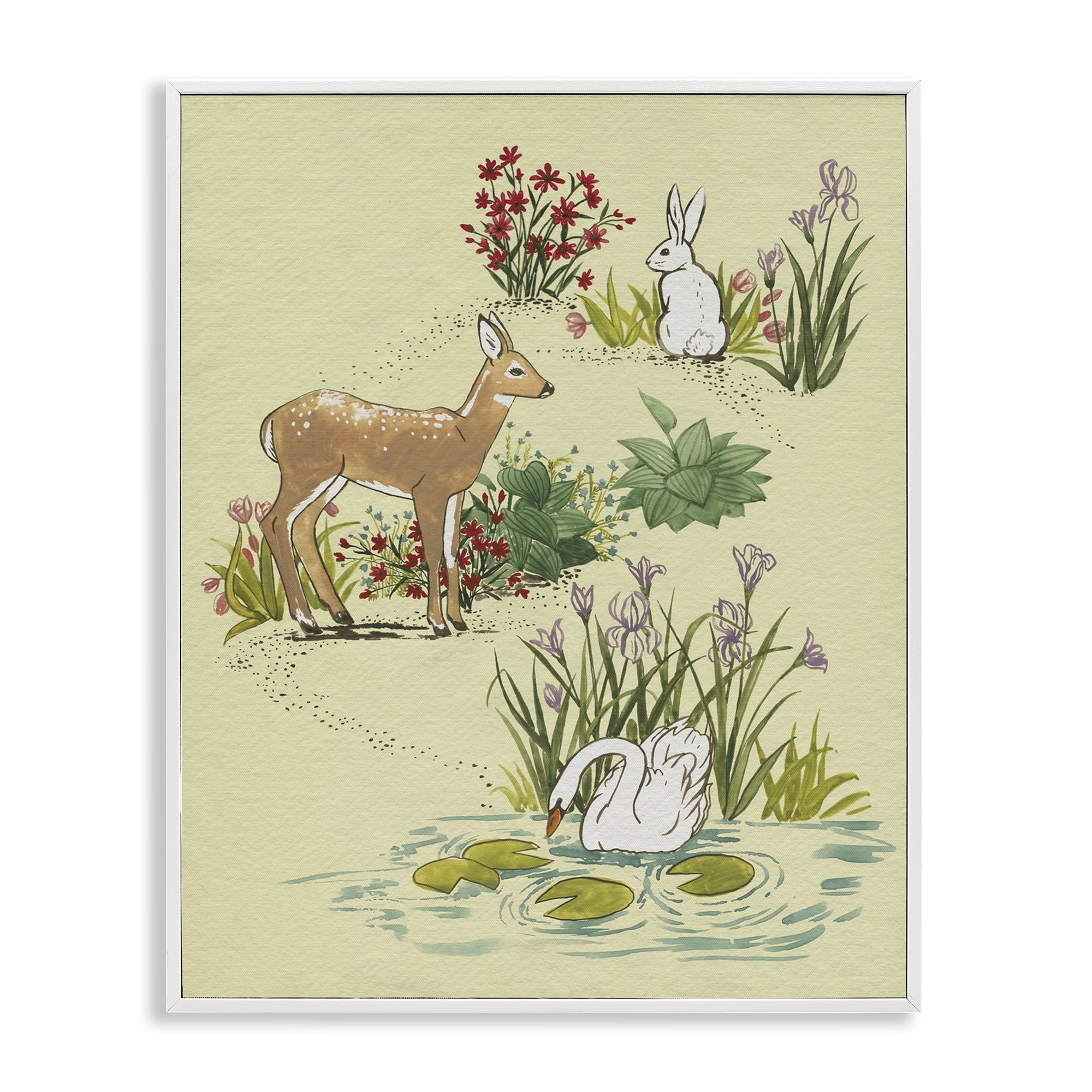 Stupell Industries Peaceful Spring Animals White Framed Giclee Art, design by Grace Popp