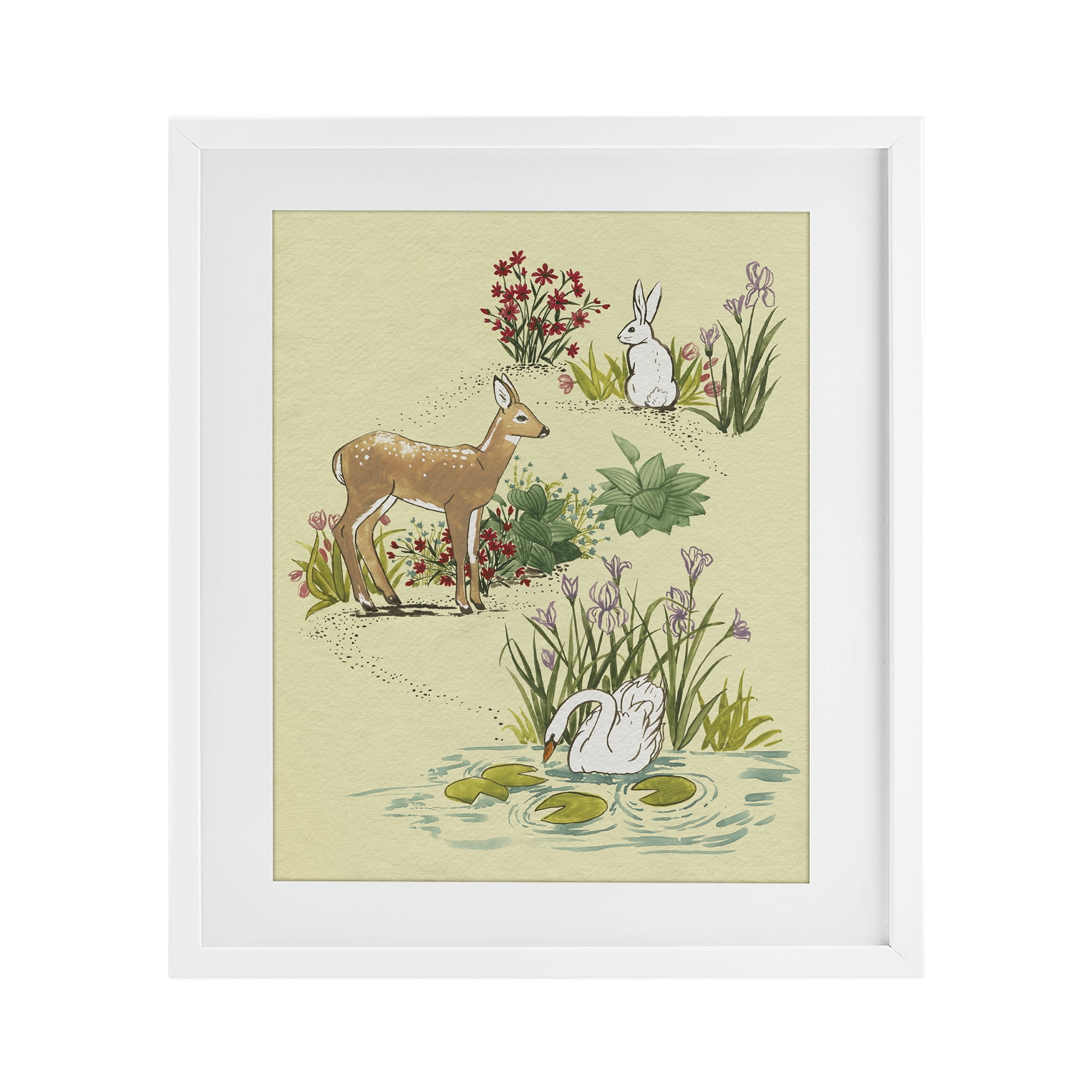 Stupell Industries Peaceful Spring Animals White Framed Print Under Glass, design by Grace Popp
