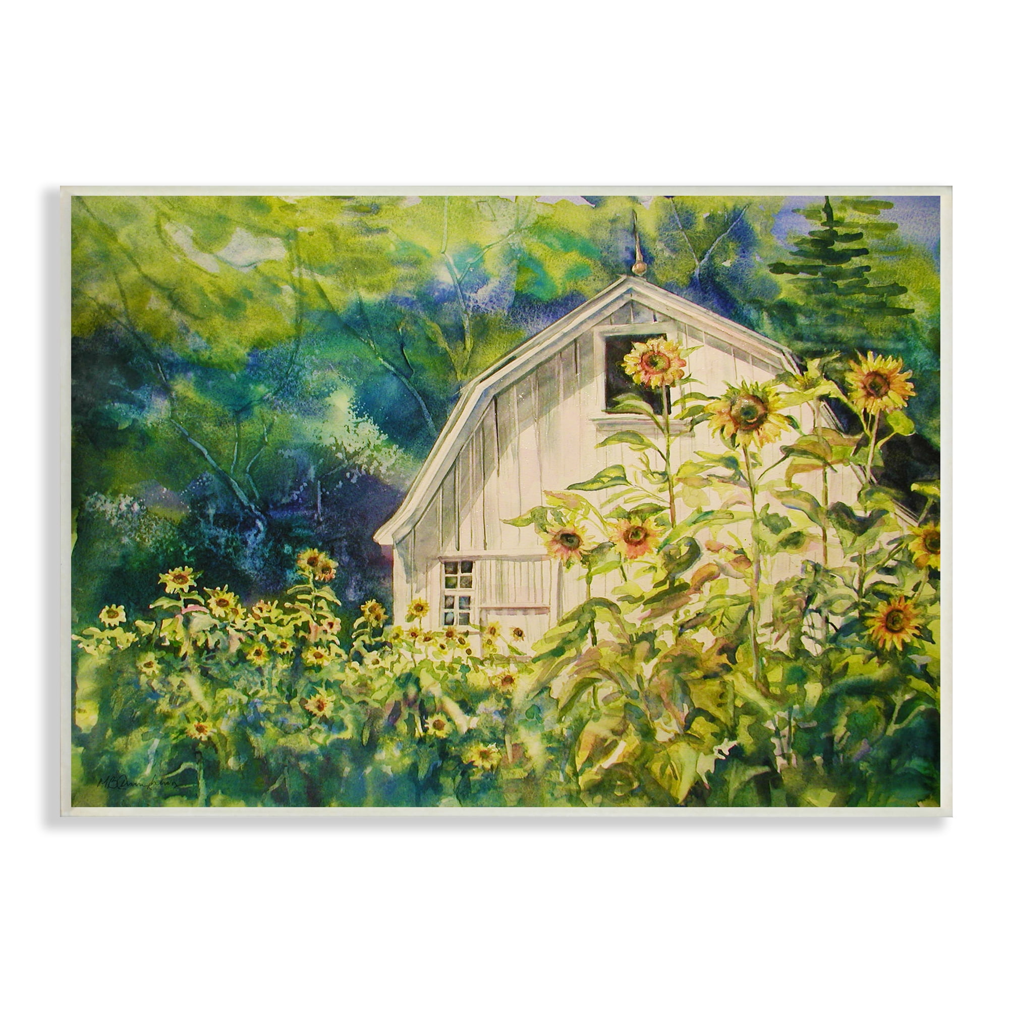 Stupell Industries Peaceful Sunflower Field Countryside Woodlands Barn , 19 x 13, Design by MB Cunningham