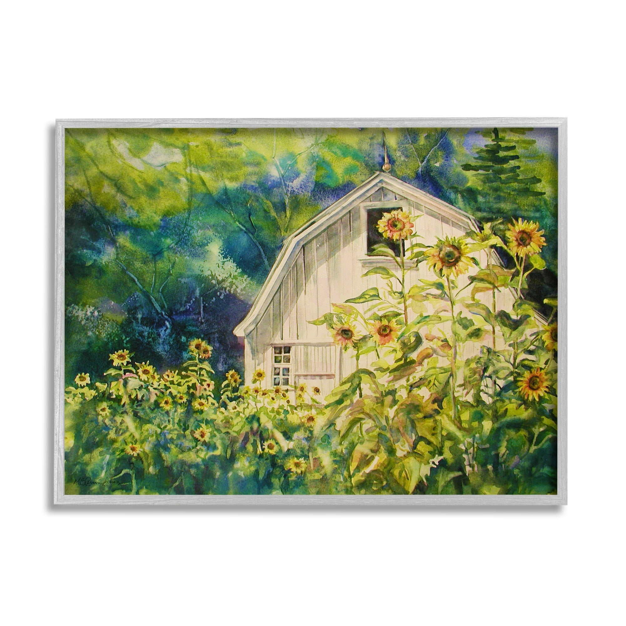 Stupell Industries Peaceful Sunflower Field Countryside Woodlands Barn , 20 x 16, Design by MB Cunningham