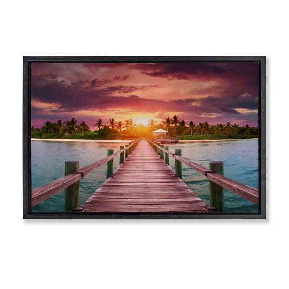 Stupell Industries Peaceful Sunset Over Pier Black Framed Floater Canvas Wall Art design by LSR Creative Studio, 17 x 25