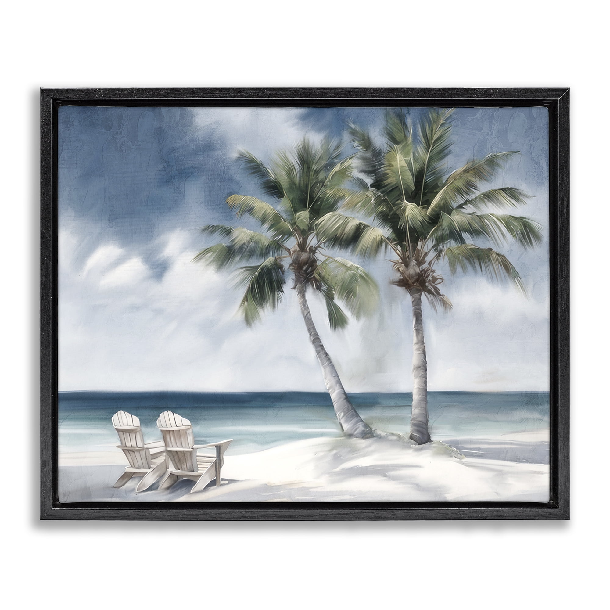 Stupell Industries Peaceful Tropical Landscape Coastal Painting Black Floater Framed Canvas Art Print Wall Art, 31 x 25