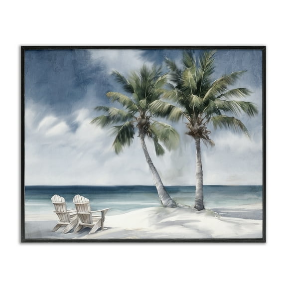 Stupell Industries Peaceful Tropical Landscape Coastal Painting Black Framed Art Print Wall Art, 14 x 11