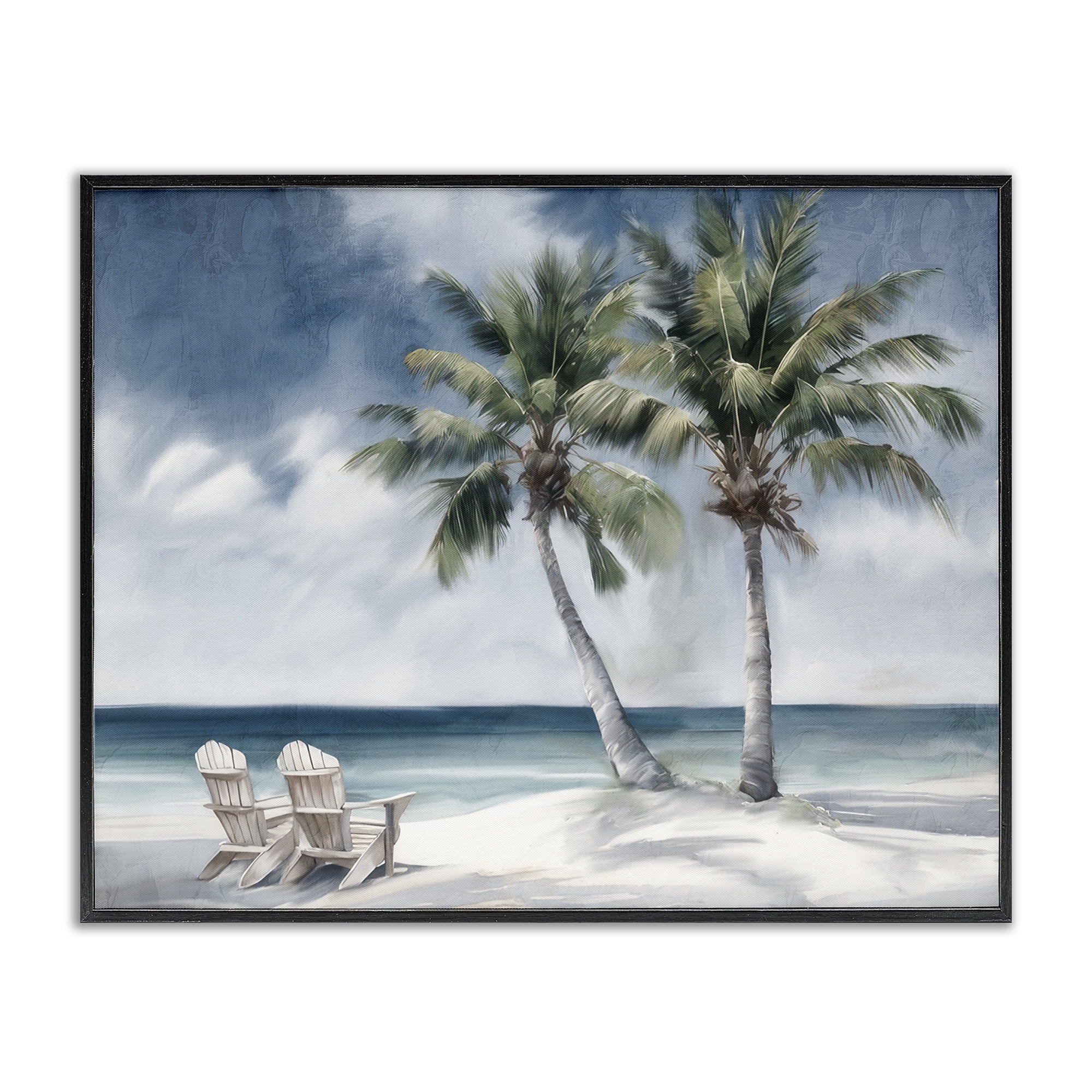 Stupell Industries Peaceful Tropical Landscape Coastal Painting Black Framed Art Print Wall Art, 30 x 24