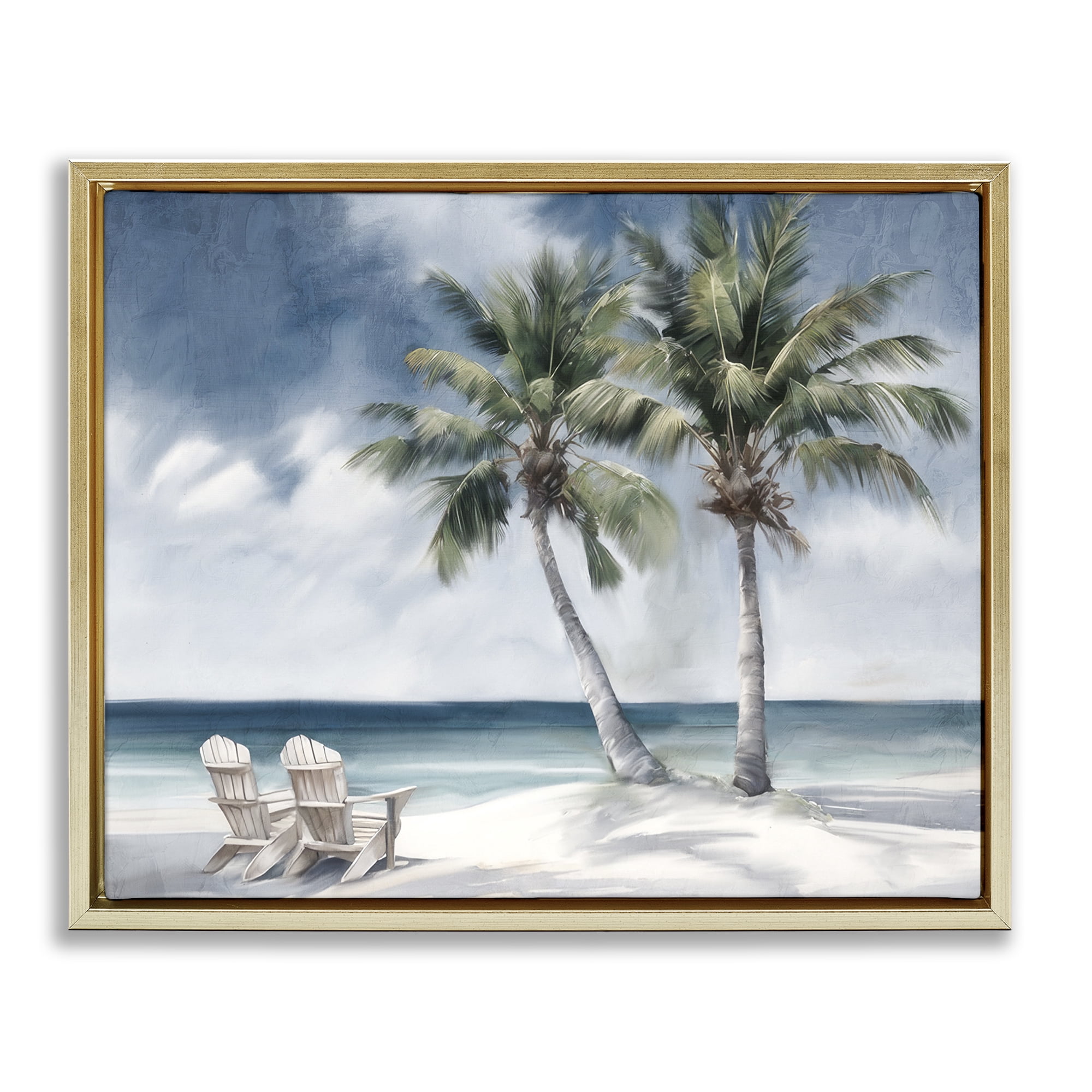 Stupell Industries Peaceful Tropical Landscape Coastal Painting Gold Floater Framed Canvas Art Print Wall Art, 31 x 25