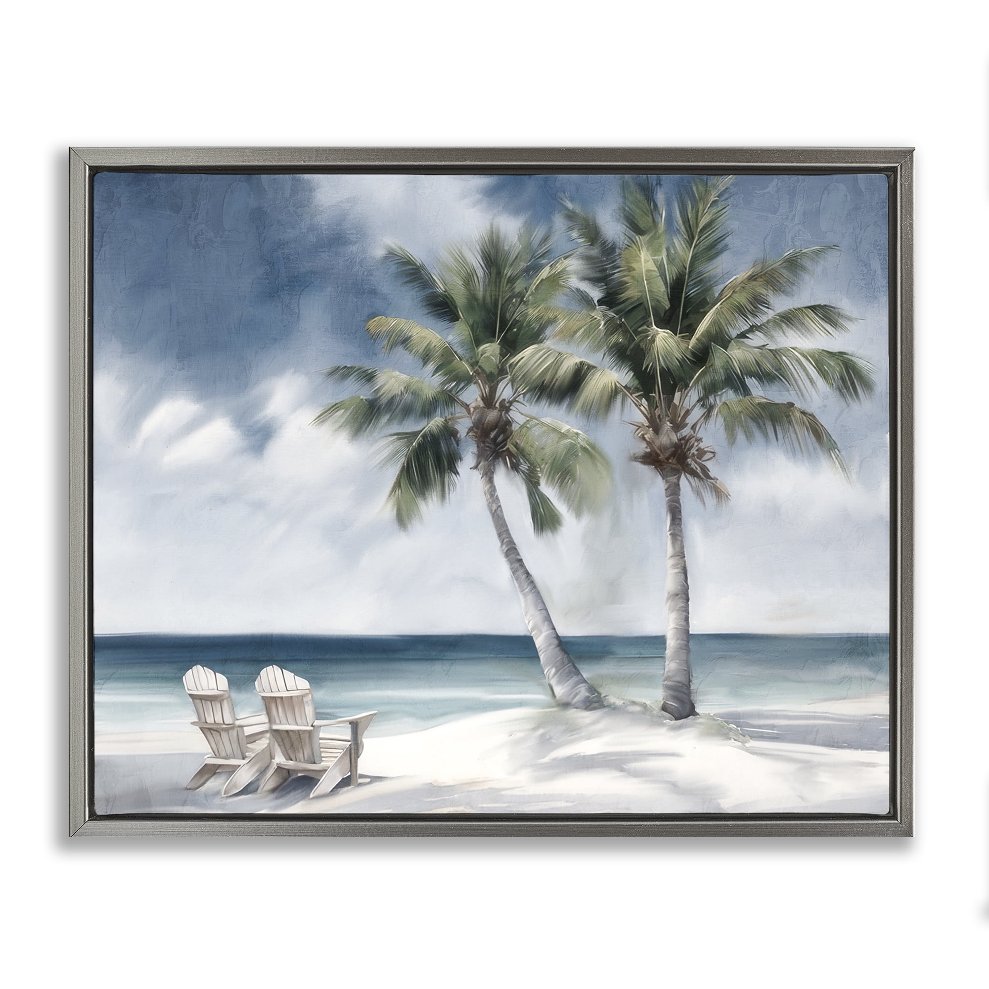 Stupell Industries Peaceful Tropical Landscape Coastal Painting Gray Floater Framed Canvas Art Print Wall Art, 31 x 25