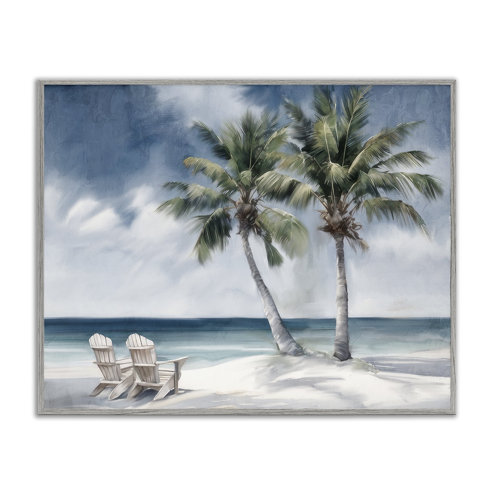 Stupell Industries Peaceful Tropical Landscape Coastal Painting Gray Framed Art Print Wall Art, 14 x 11
