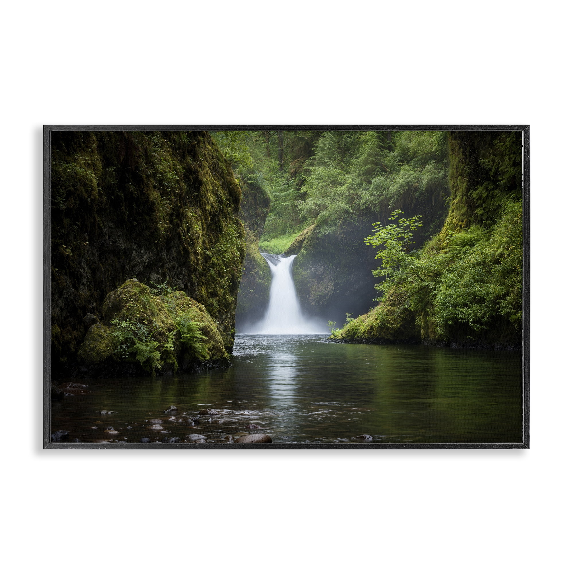 Stupell Industries Peaceful Waterfall Creek Landscape & Nature Photography Black Framed Art Print Wall Art, 18 x 12