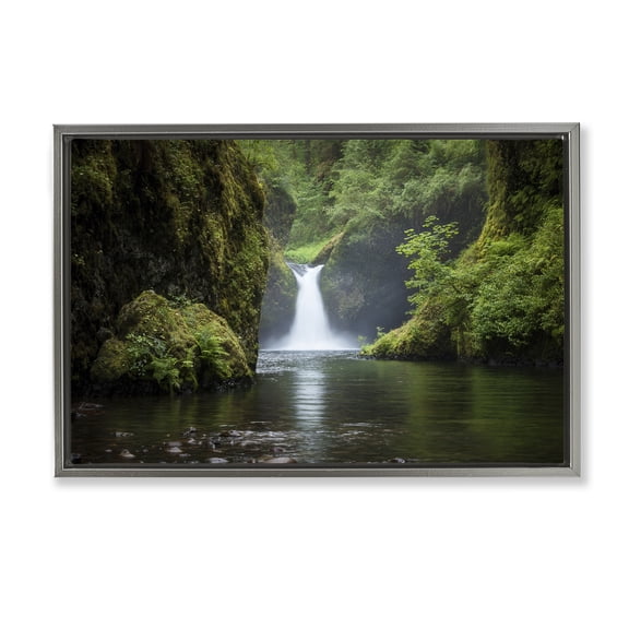 Stupell Industries Peaceful Waterfall Creek Landscape & Nature Photography Gray Floater Framed Canvas Art Print Wall Art, 31 x 21