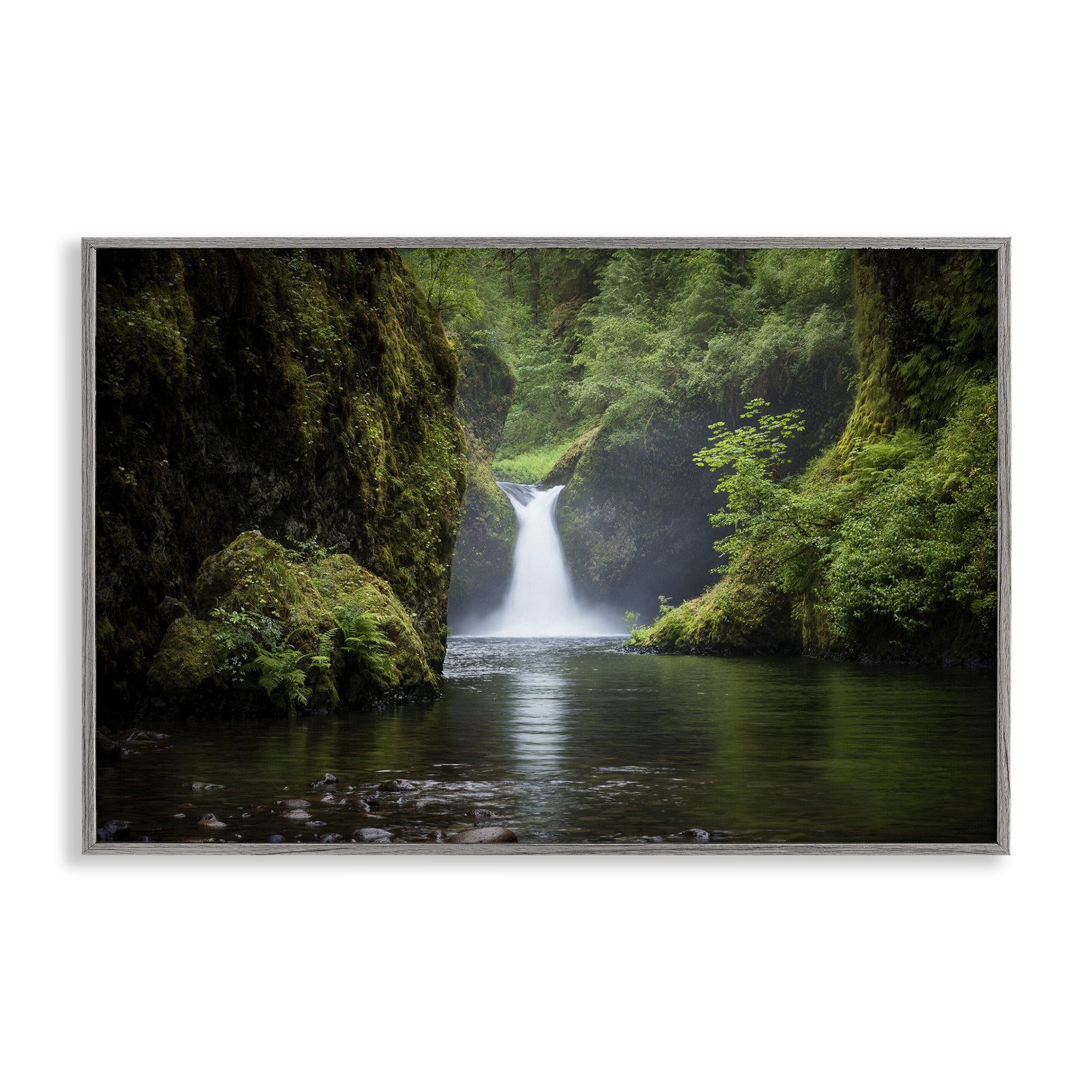 Stupell Industries Peaceful Waterfall Creek Landscape & Nature Photography Gray Framed Art Print Wall Art, 24 x 16