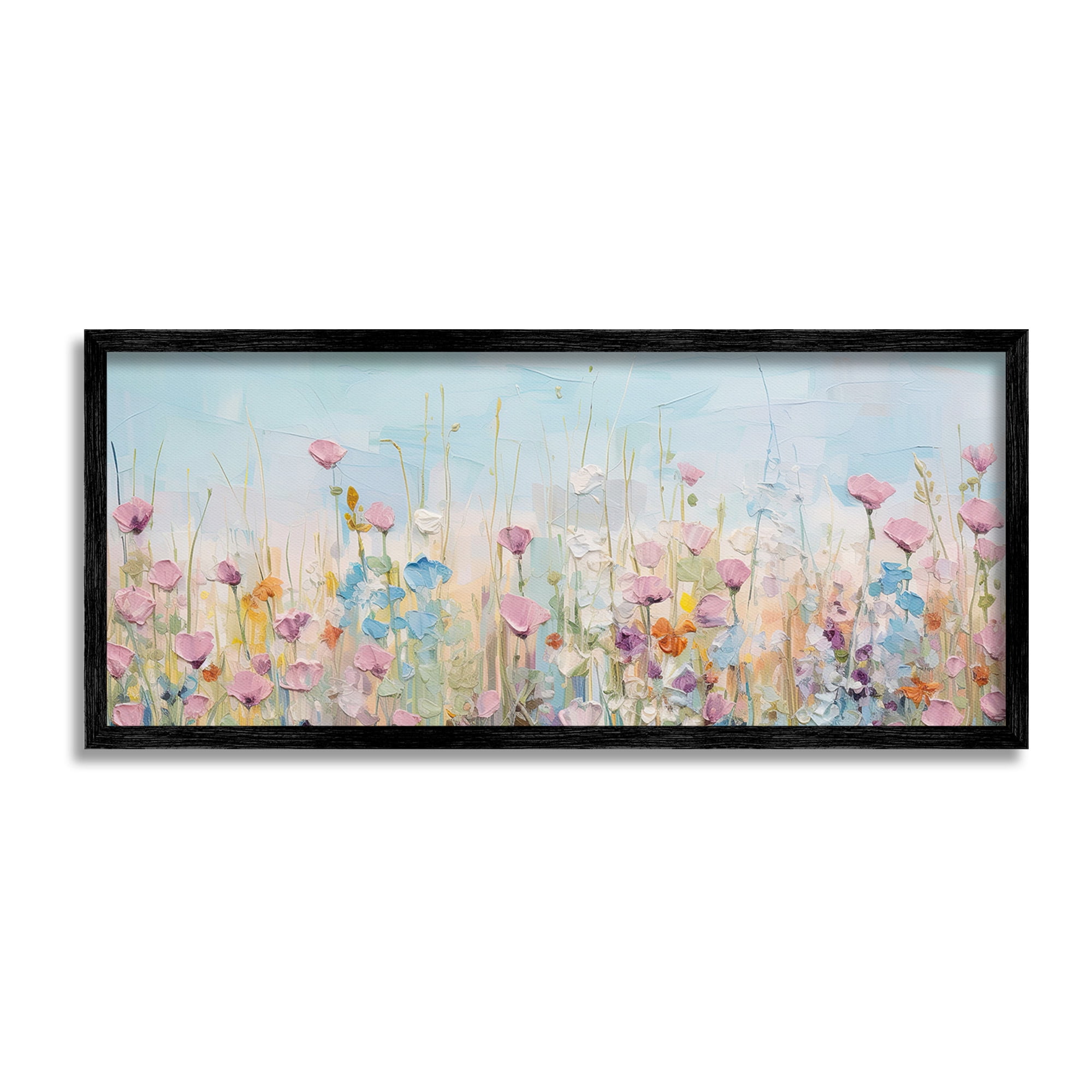 Stupell Industries Peaceful Wildflowers Meadow Botanical & Floral Painting Black Framed Art Print Wall Art, 24 x 10