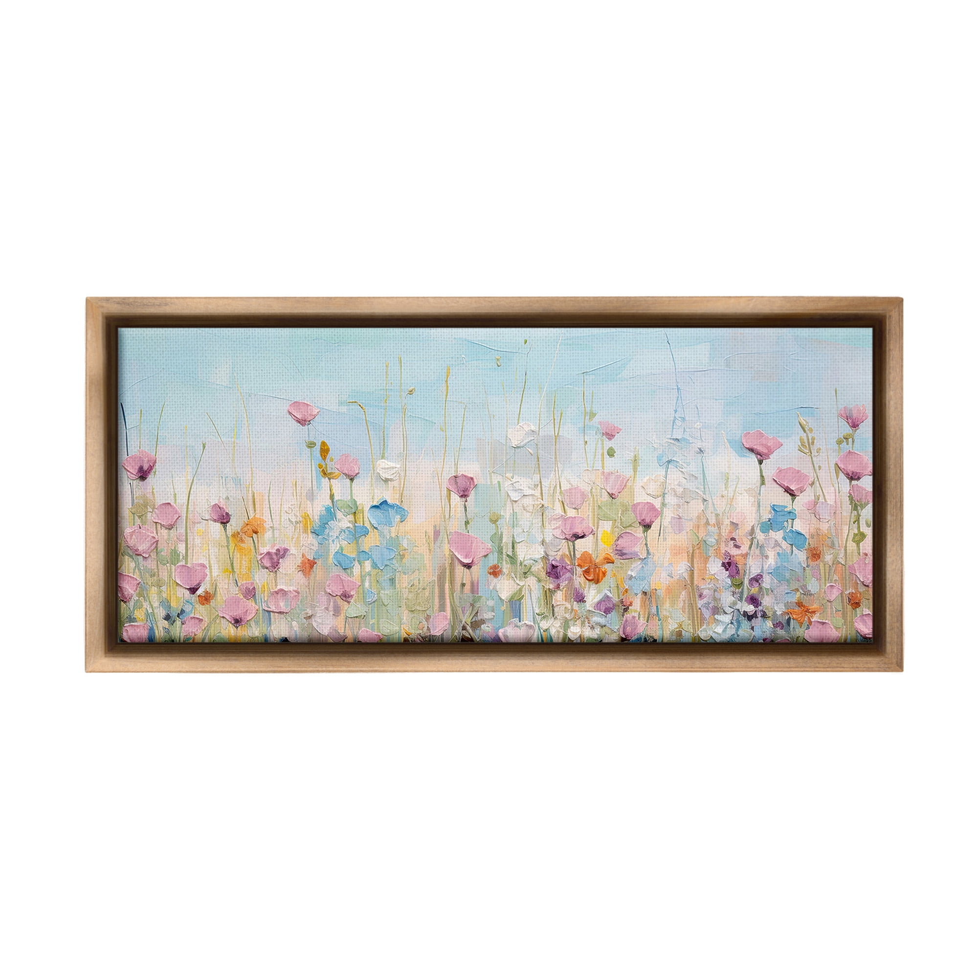 Stupell Industries Peaceful Wildflowers Meadow Botanical & Floral Painting Brown Floater Framed Canvas Art Print Wall Art, 25 x 11