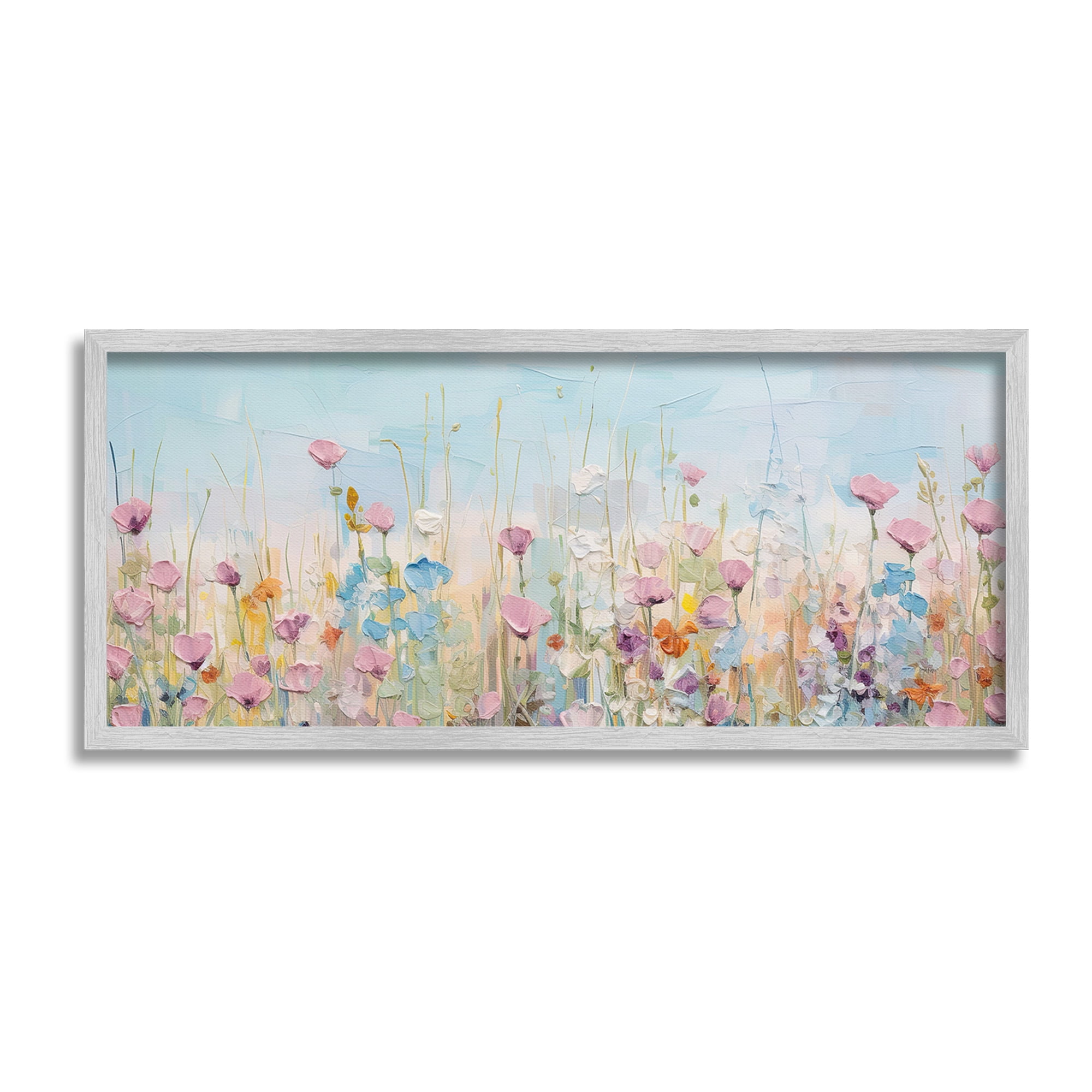Stupell Industries Peaceful Wildflowers Meadow Botanical & Floral Painting Gray Framed Art Print Wall Art, 24 x 10