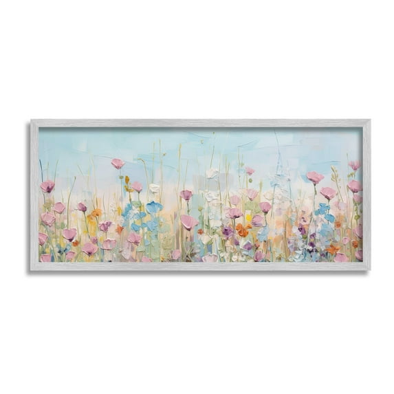 Stupell Industries Peaceful Wildflowers Meadow Botanical & Floral Painting Gray Framed Art Print Wall Art, 24 x 10