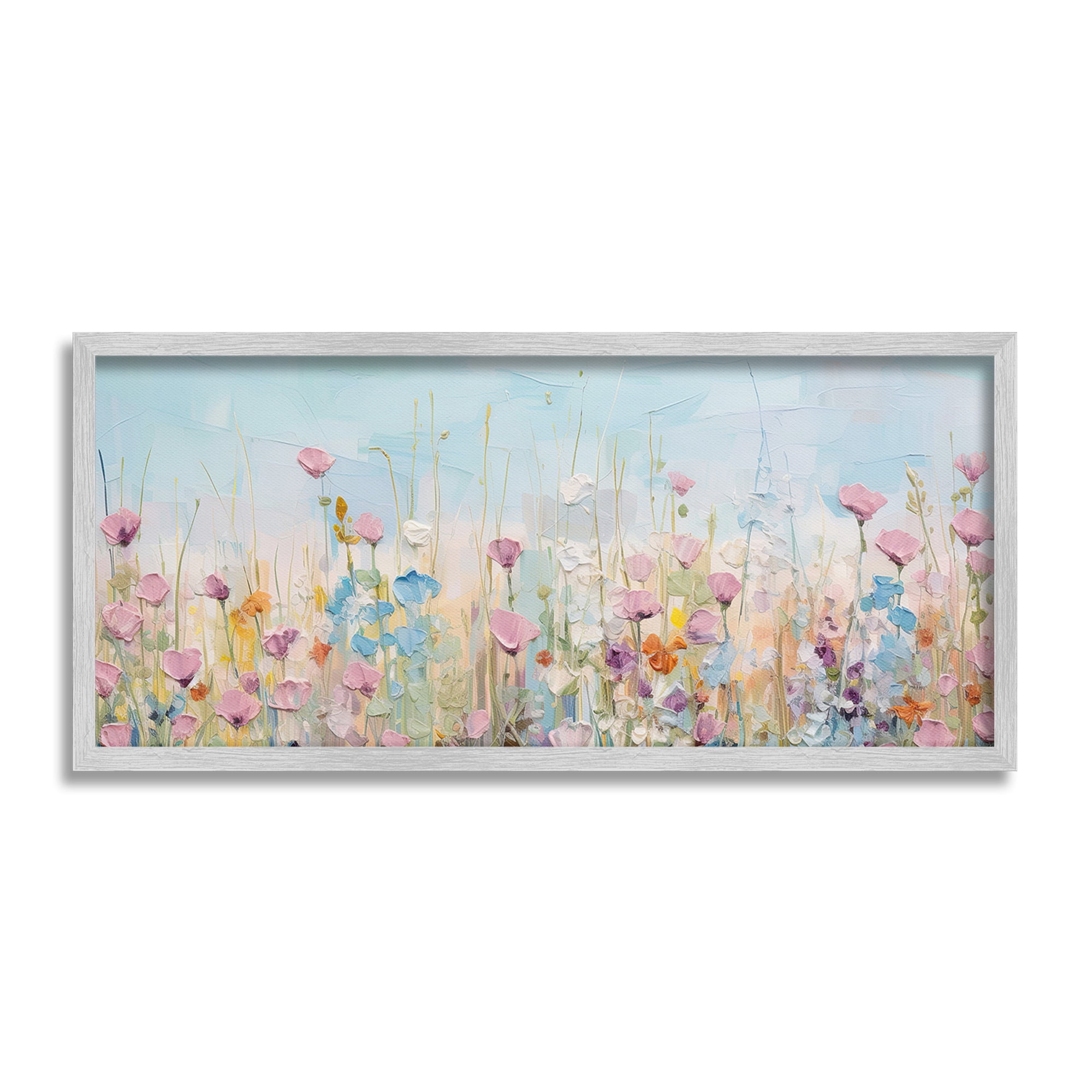 Stupell Industries Peaceful Wildflowers Meadow Botanical & Floral Painting Gray Framed Art Print Wall Art, 30 x 13