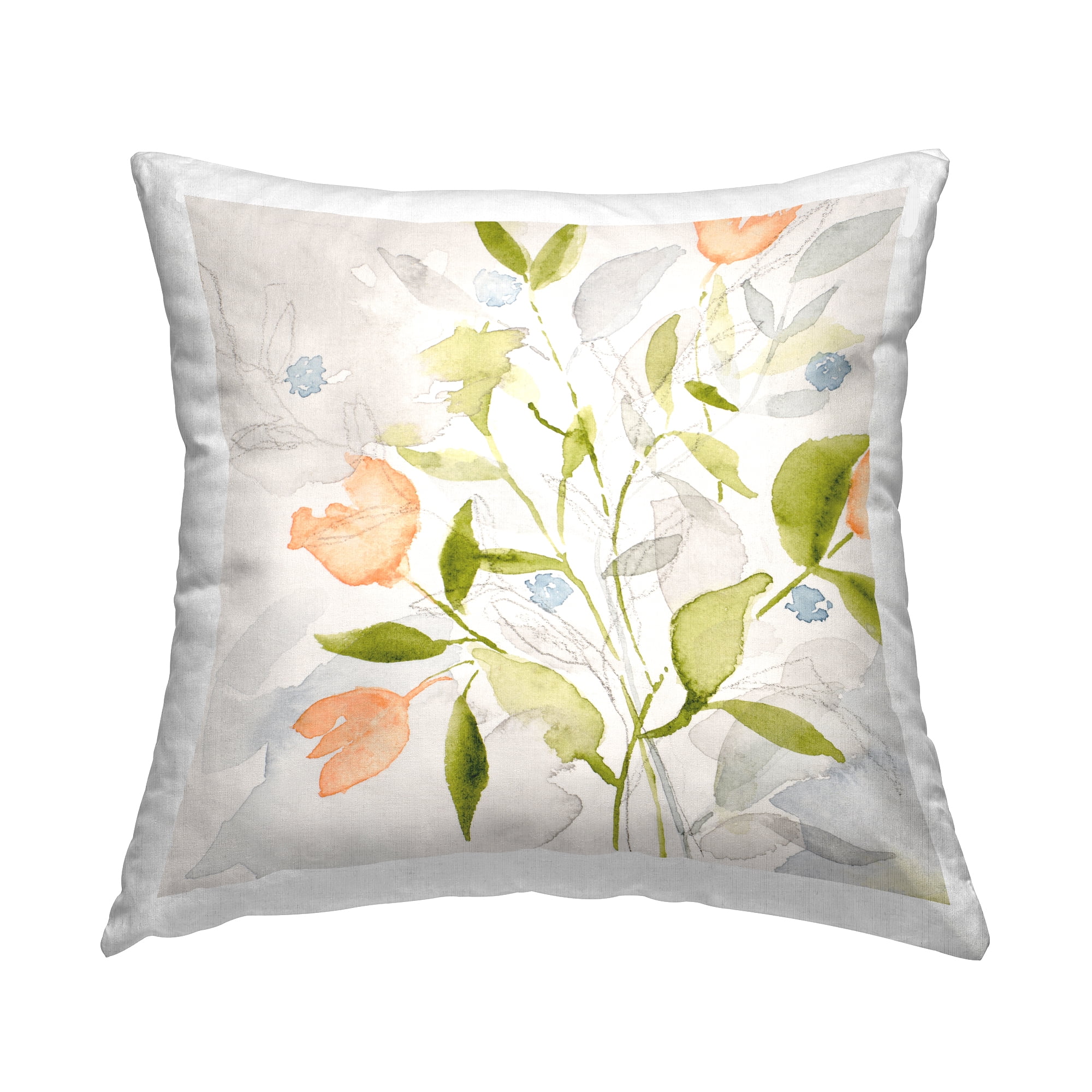 Stupell Industries Peach Blooms Abstract Sprigs Square Decorative Printed Throw Pillow, 18 x 18