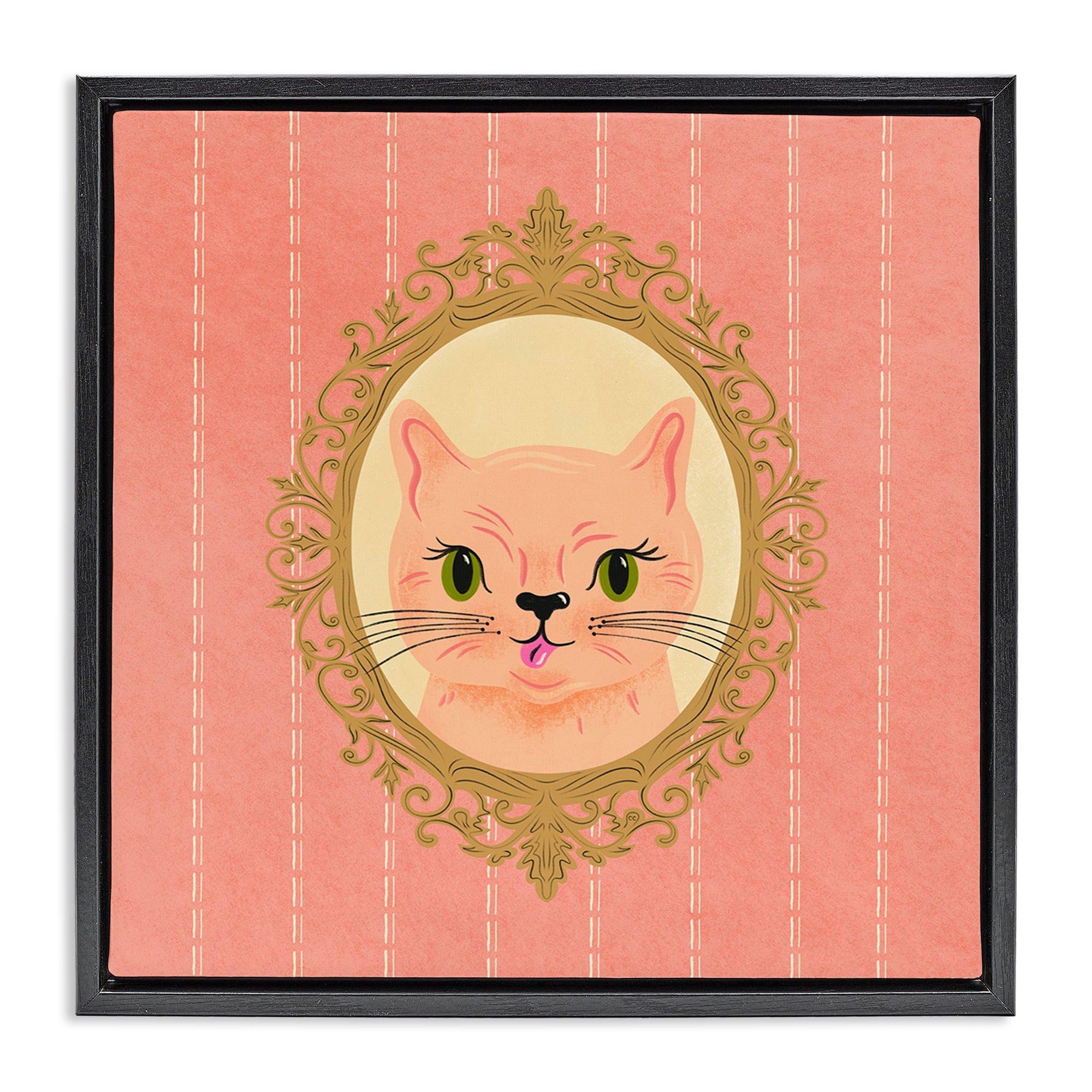Stupell Industries Peach Cat Portrait Animals Painting Black Floater Framed Canvas Art Print Wall Art, 25 x 25