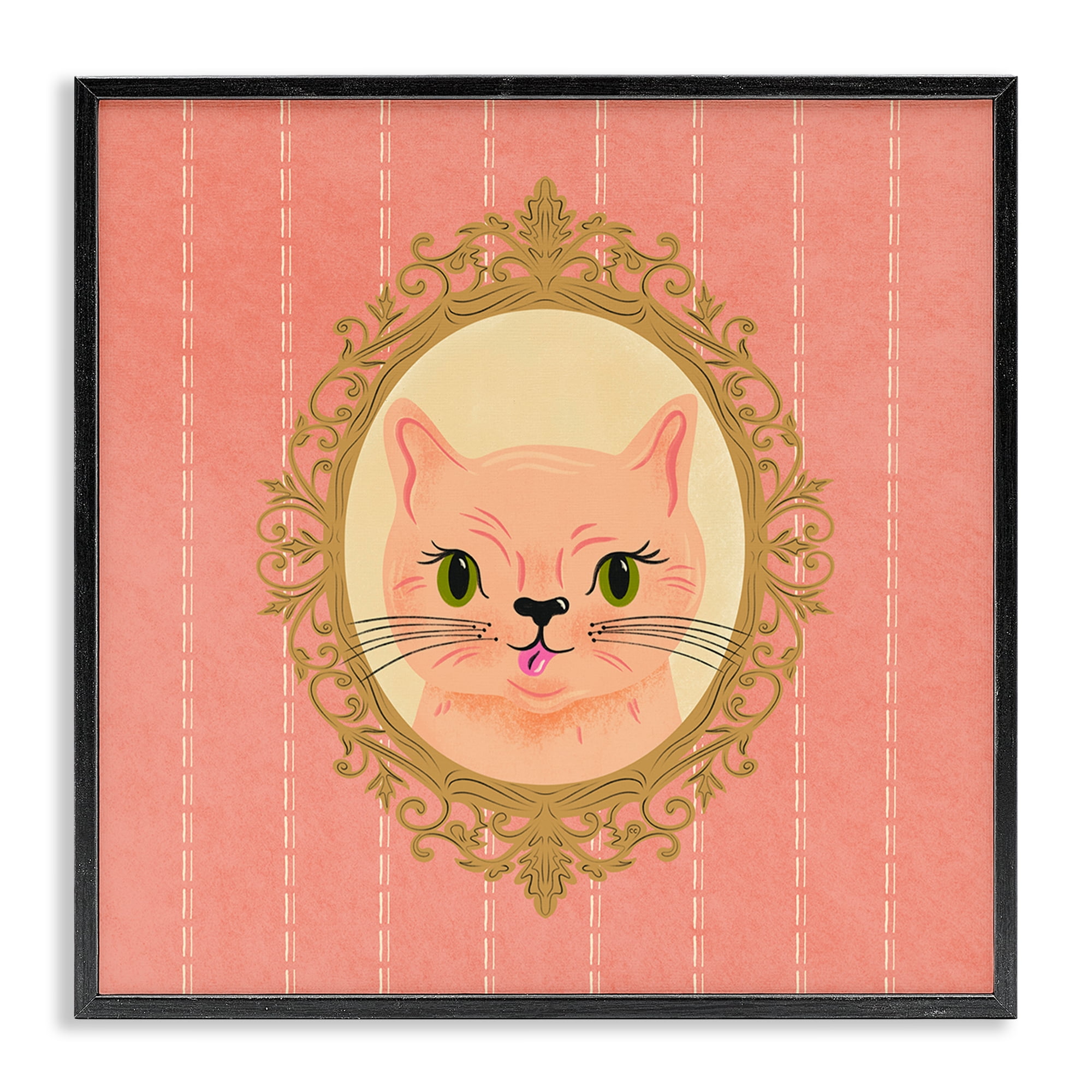 Stupell Industries Peach Cat Portrait Animals Painting Black Framed Art Print Wall Art, 17 x 17